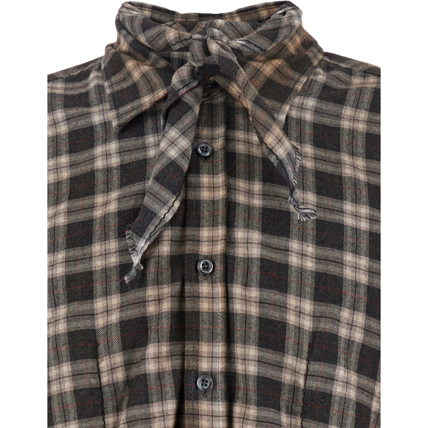 D2 x Magliano Brown Shirt with Tie Detail on the Front and All-Over Check Motif in Cotton Man