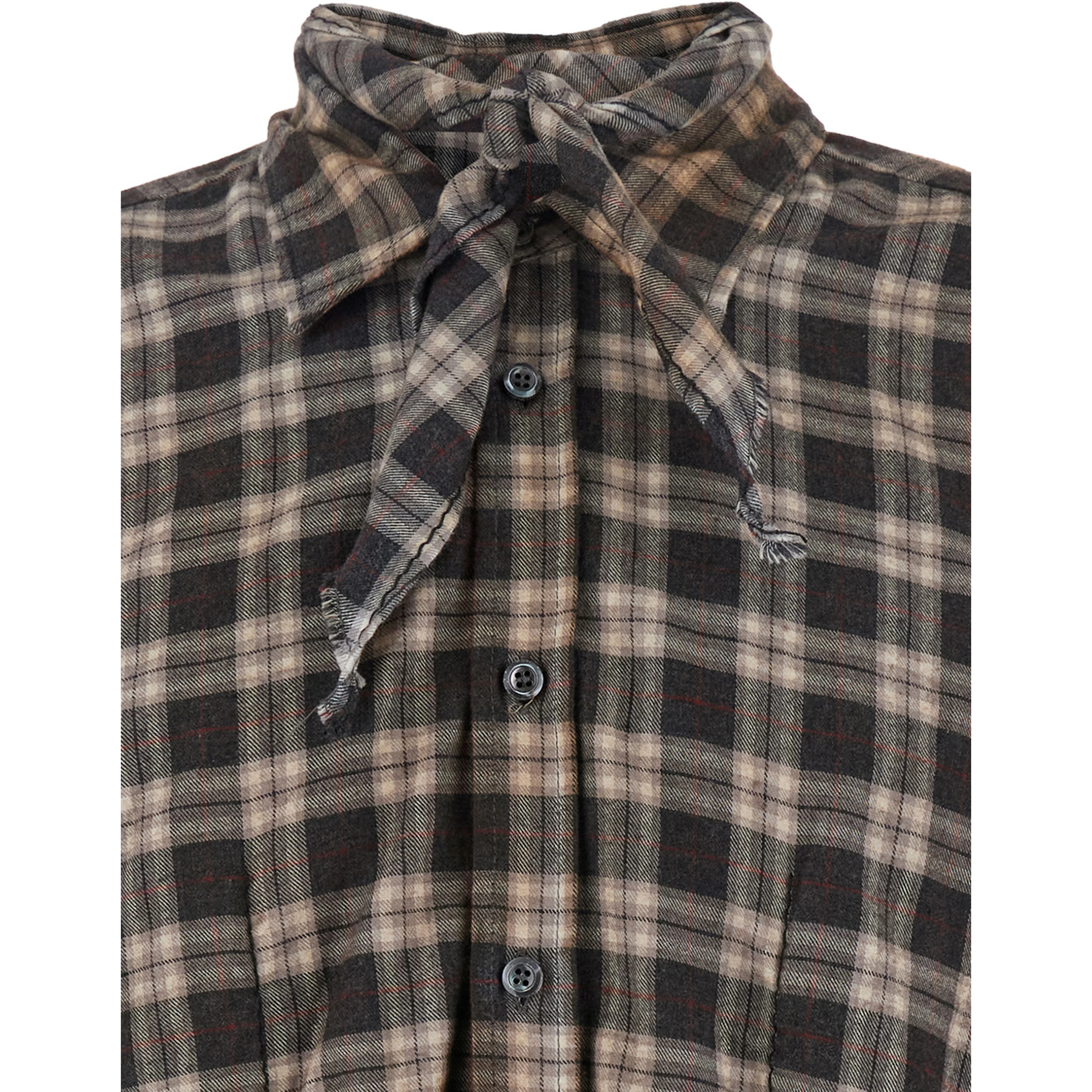 D2 x Magliano Brown Shirt with Tie Detail on the Front and All-Over Check Motif in Cotton Man
