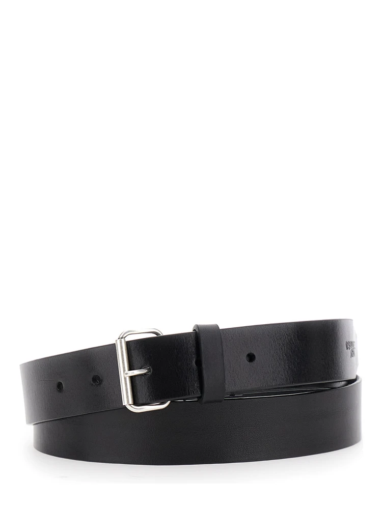 D2 x Magliano Black Belt with Front Buckle Closure in Leather Man