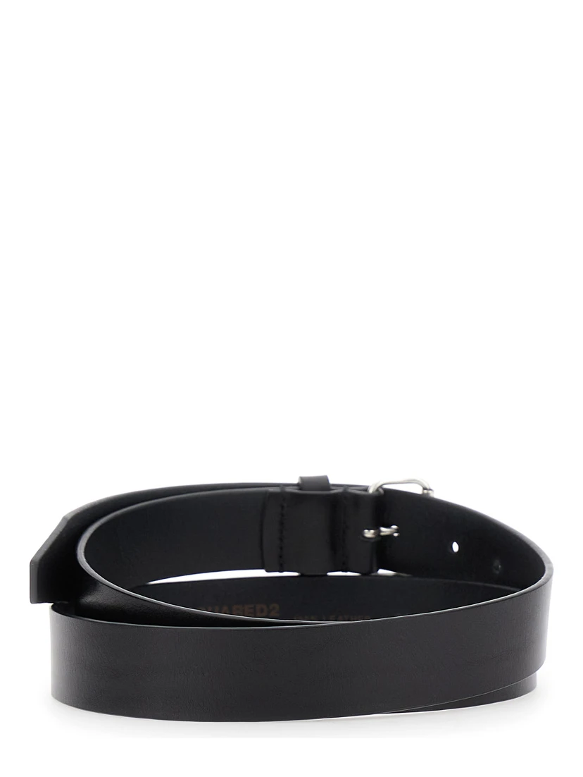 D2 x Magliano Black Belt with Front Buckle Closure in Leather Man