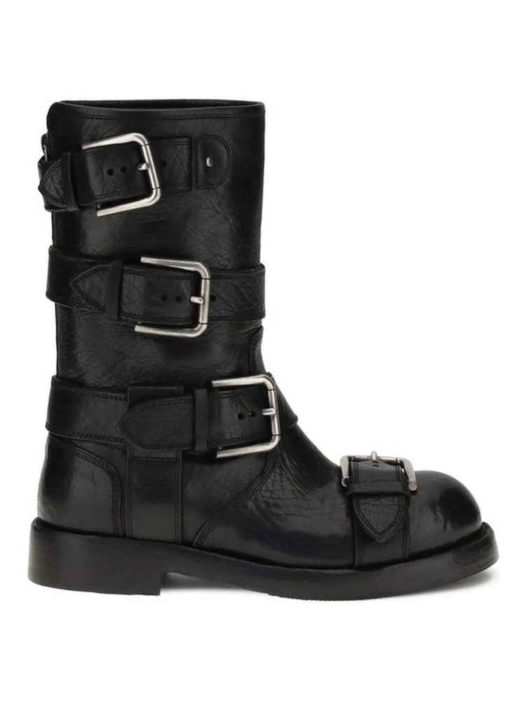 Black Calf Leather Bos Taurus Lace-Up Boots