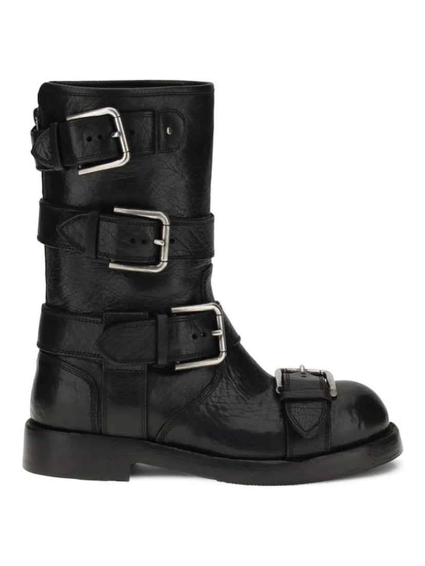 Black Calf Leather Bos Taurus Lace-Up Boots