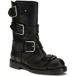 Black Calf Leather Bos Taurus Lace-Up Boots