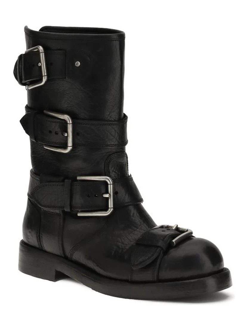 Black Calf Leather Bos Taurus Lace-Up Boots