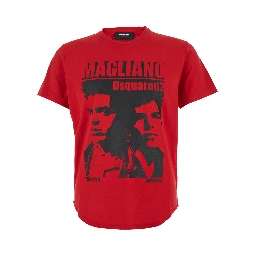 D2 x Magliano Red Crewneck T-Shirt with Maxi Print on the Front in Cotton Man
