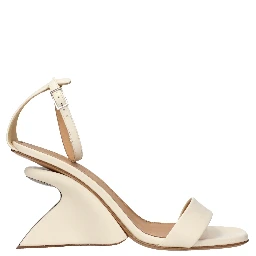 Beige Leather Platform Sandals