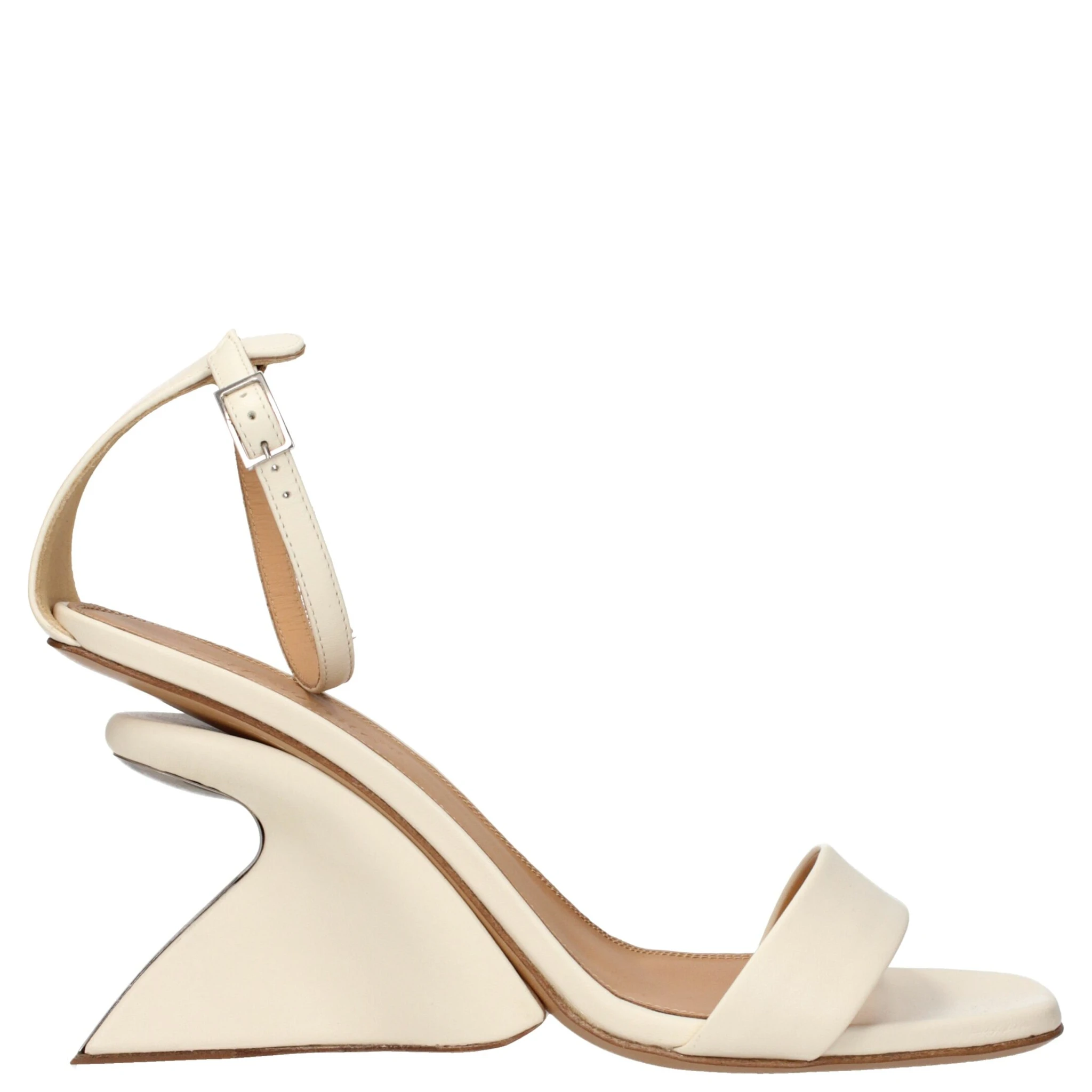 Beige Leather Platform Sandals