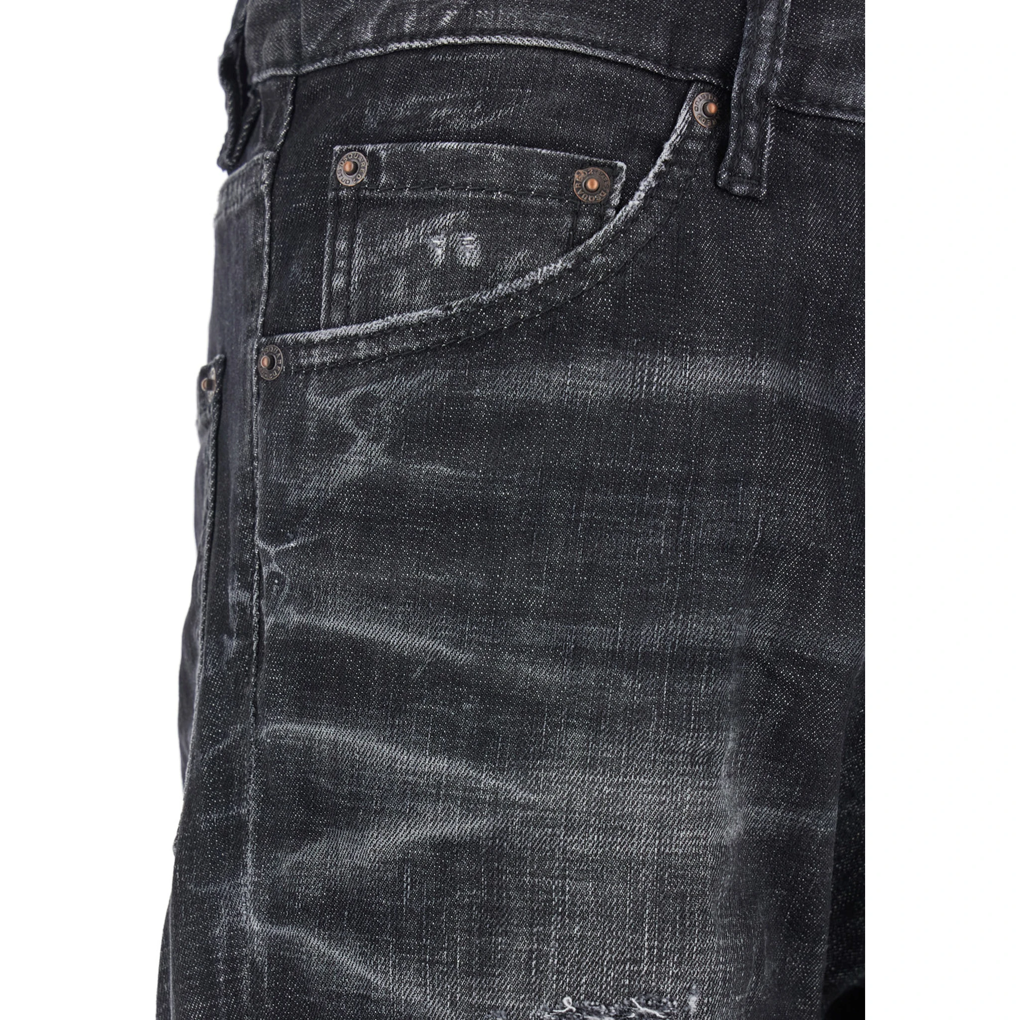 Cool Gut Black Jeans with Belt Loops and Faded Effect in Denim Man