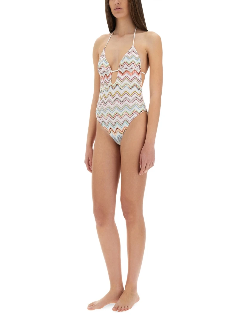 ZIG ZAG LAMÉ ONE-PIECE SWIMSUIT