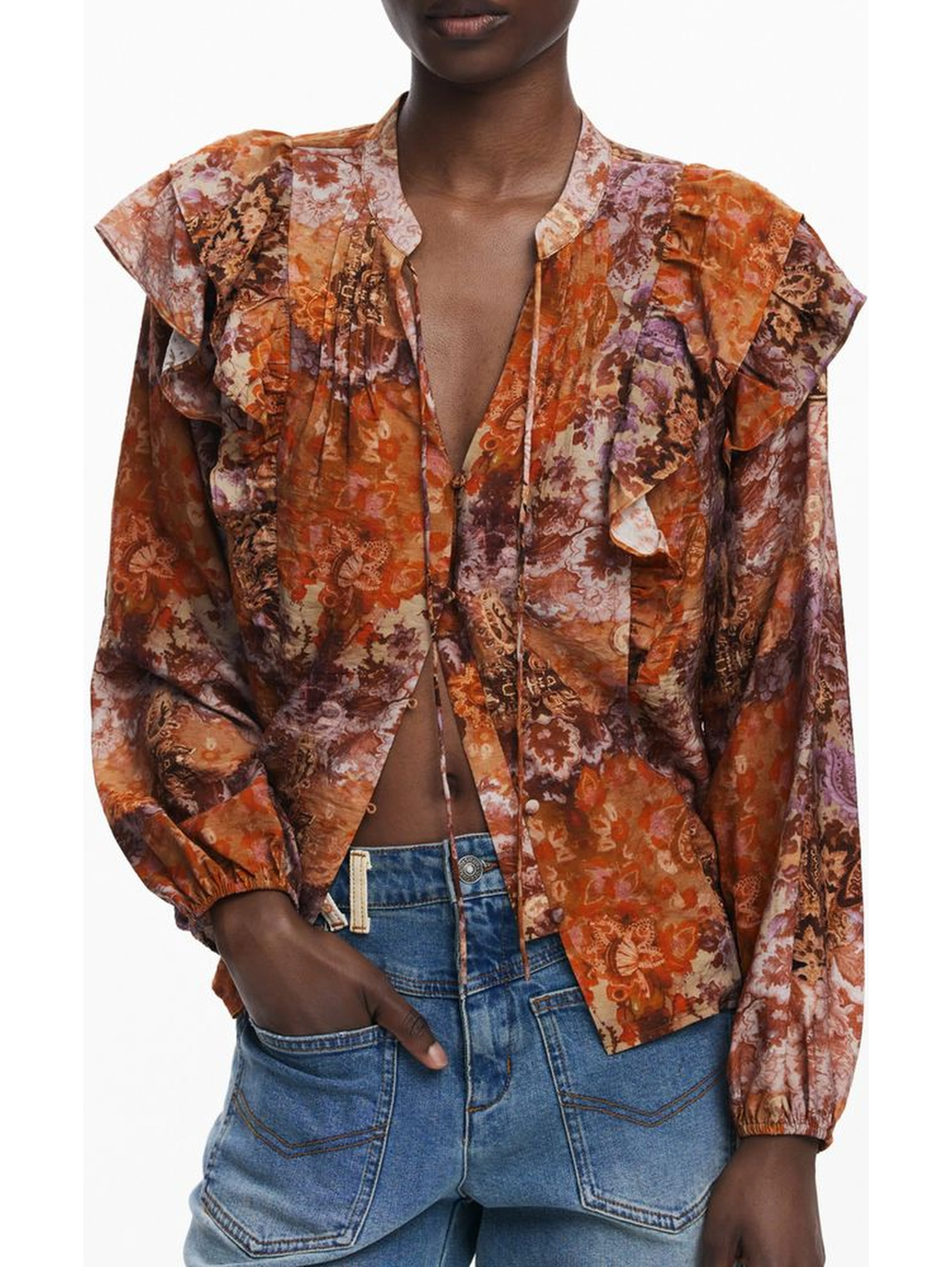 Orange Viscose Women Shirt