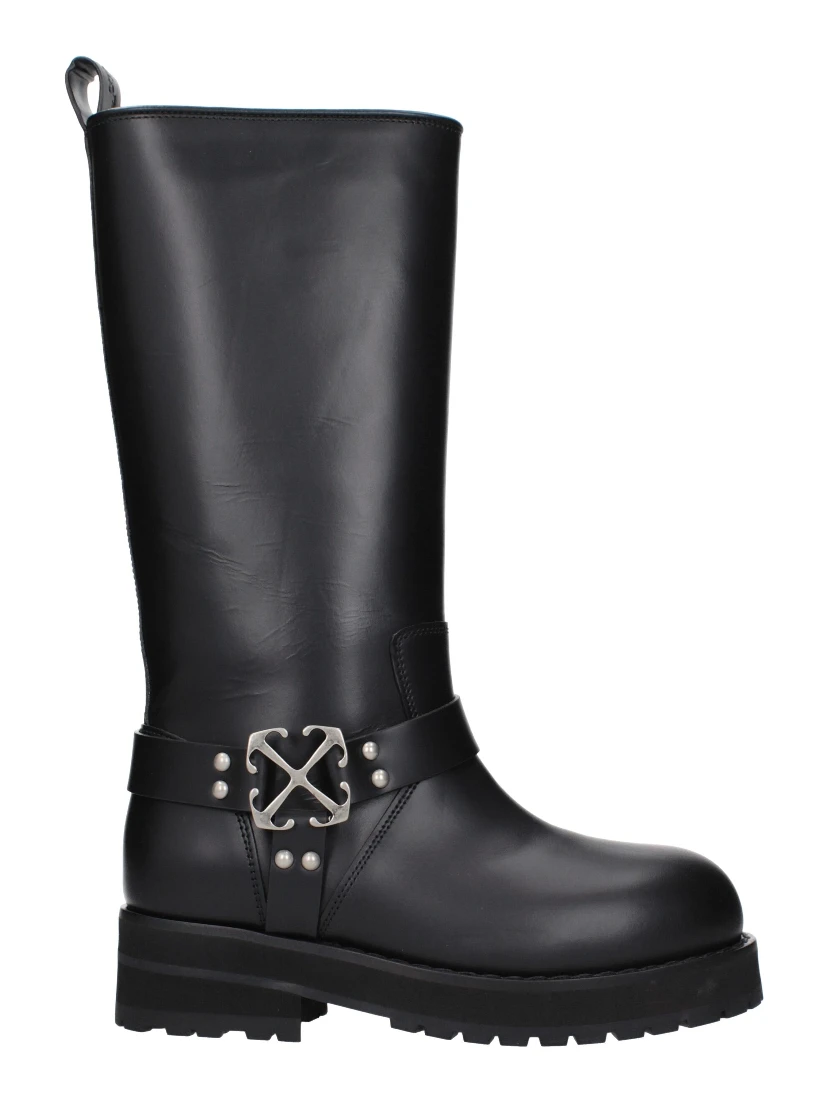 Black Leather Flat Boots