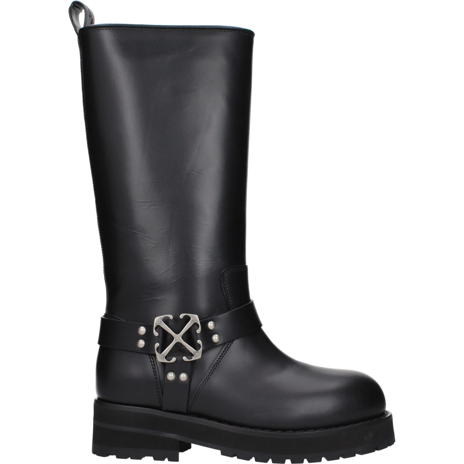 Black Leather Flat Boots