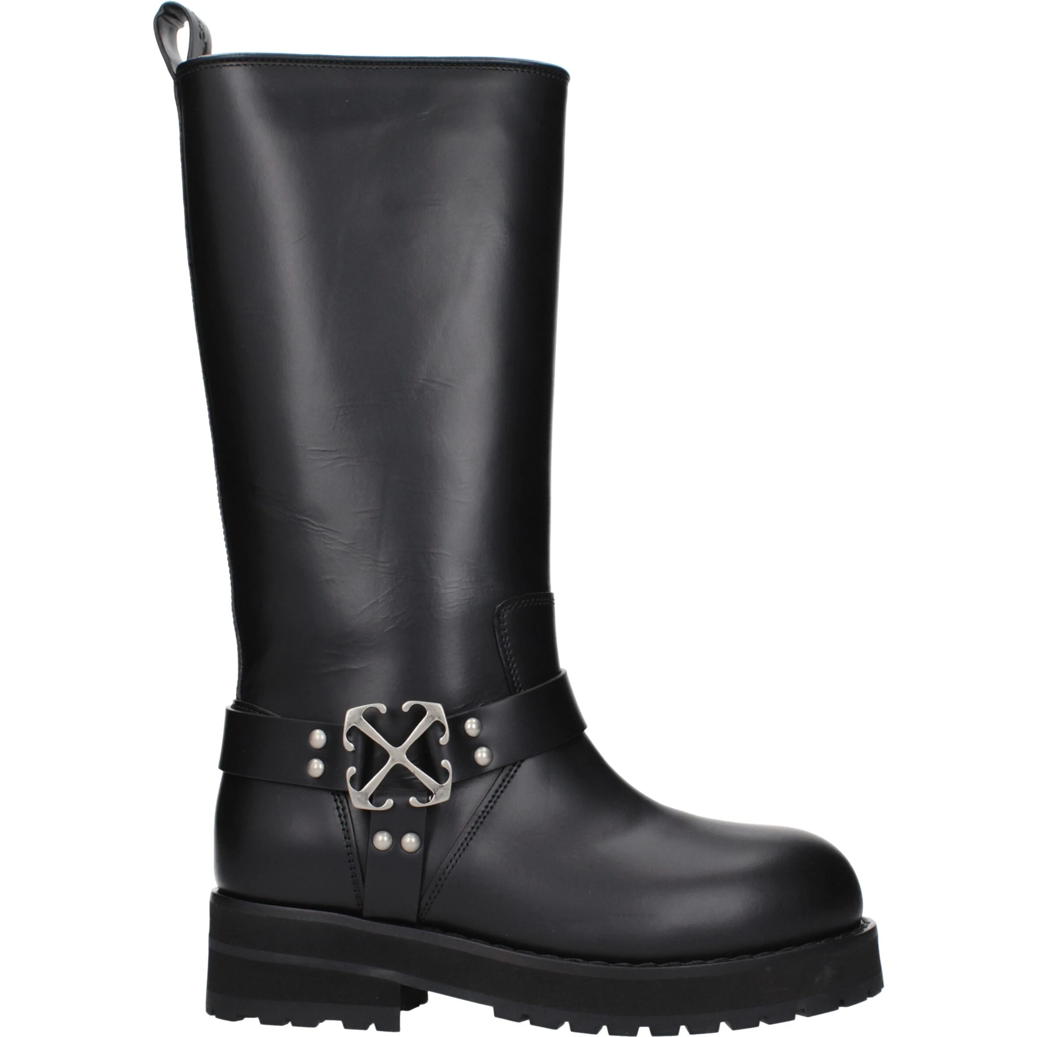 Black Leather Flat Boots