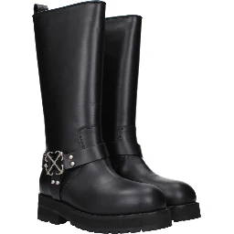 Black Leather Flat Boots