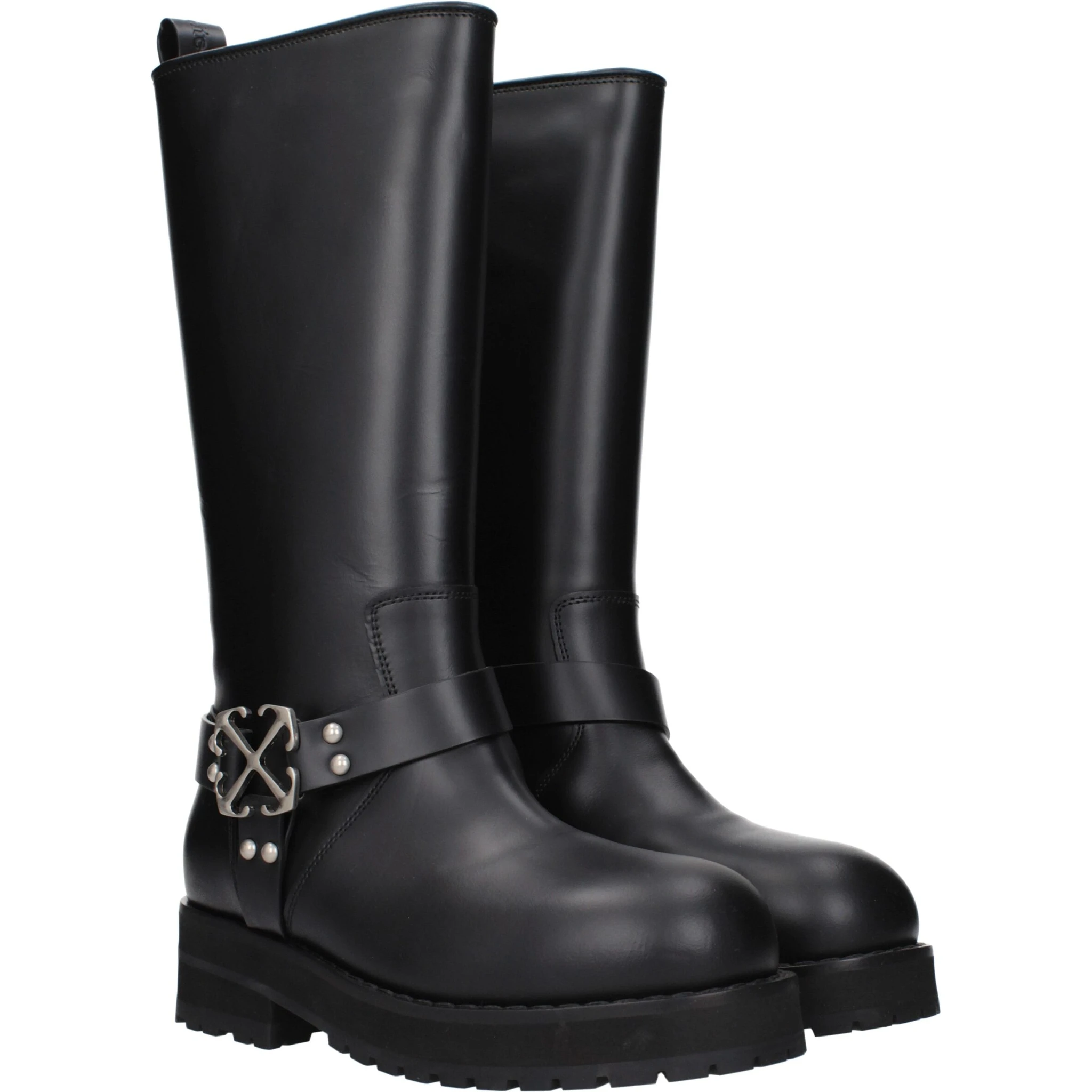 Black Leather Flat Boots