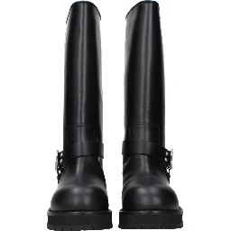 Black Leather Flat Boots