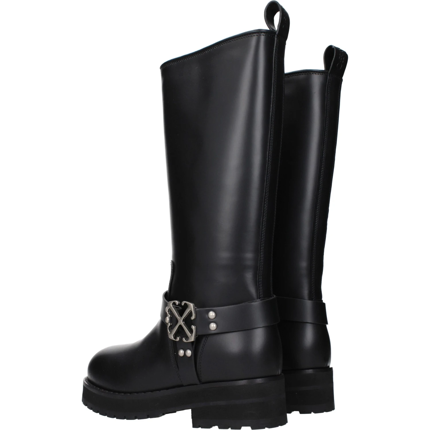 Black Leather Flat Boots