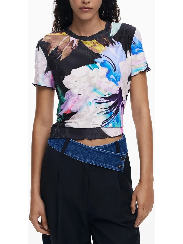 Black Polyester Women T-Shirt