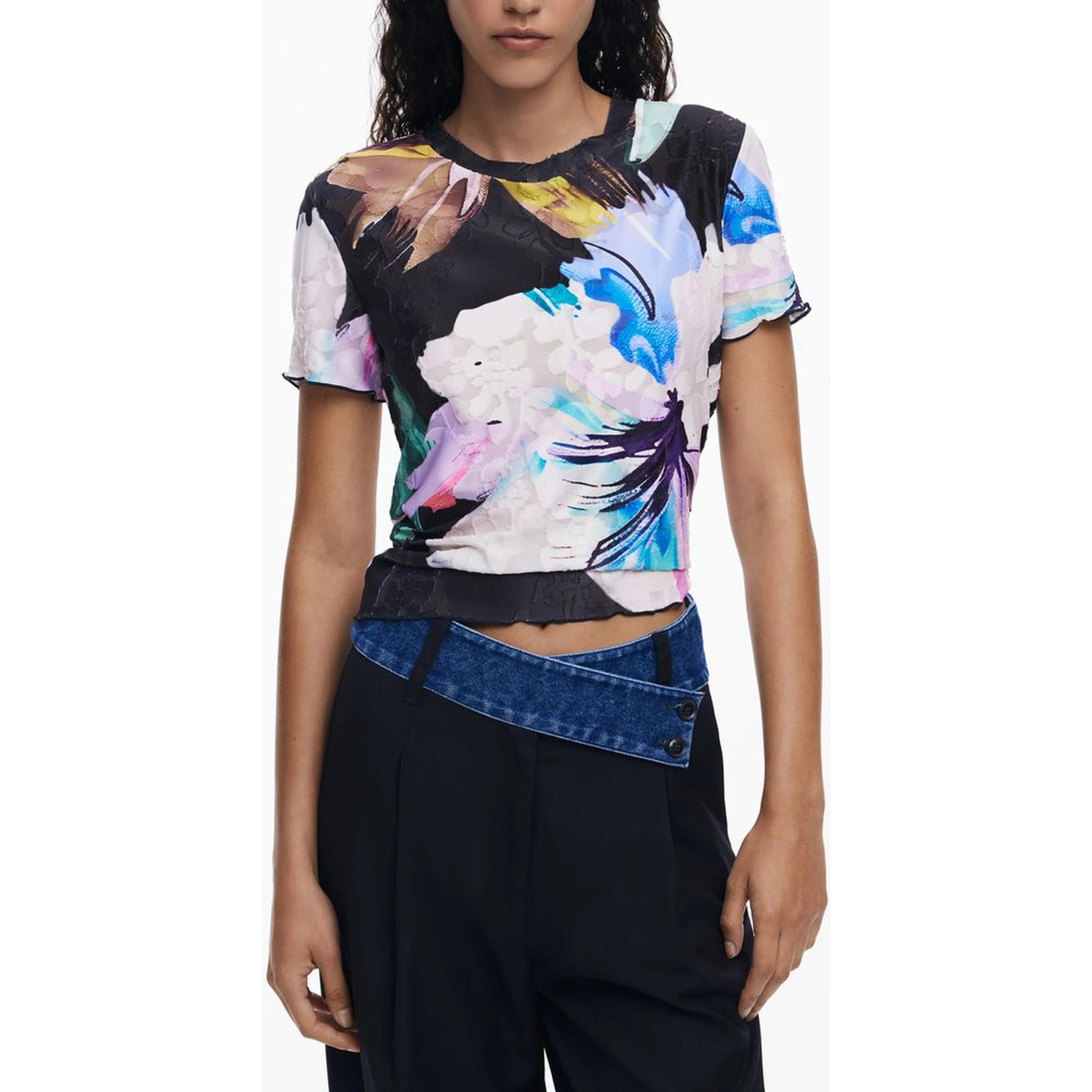 Black Polyester Women T-Shirt