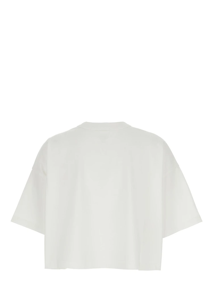 White Cropped T-Shirt with Heart Detail on the Pocket in Cotton Woman alternative