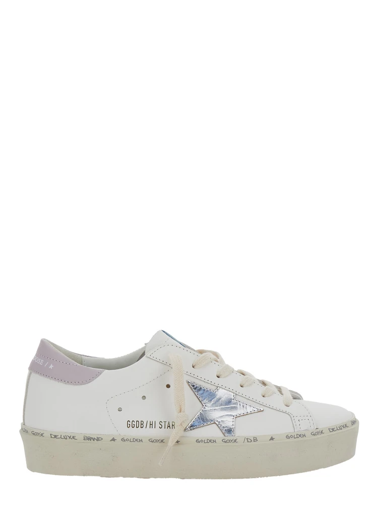 Hi Star White Low Top Sneakers with Laminated Star Patch on the Side in Leather Woman