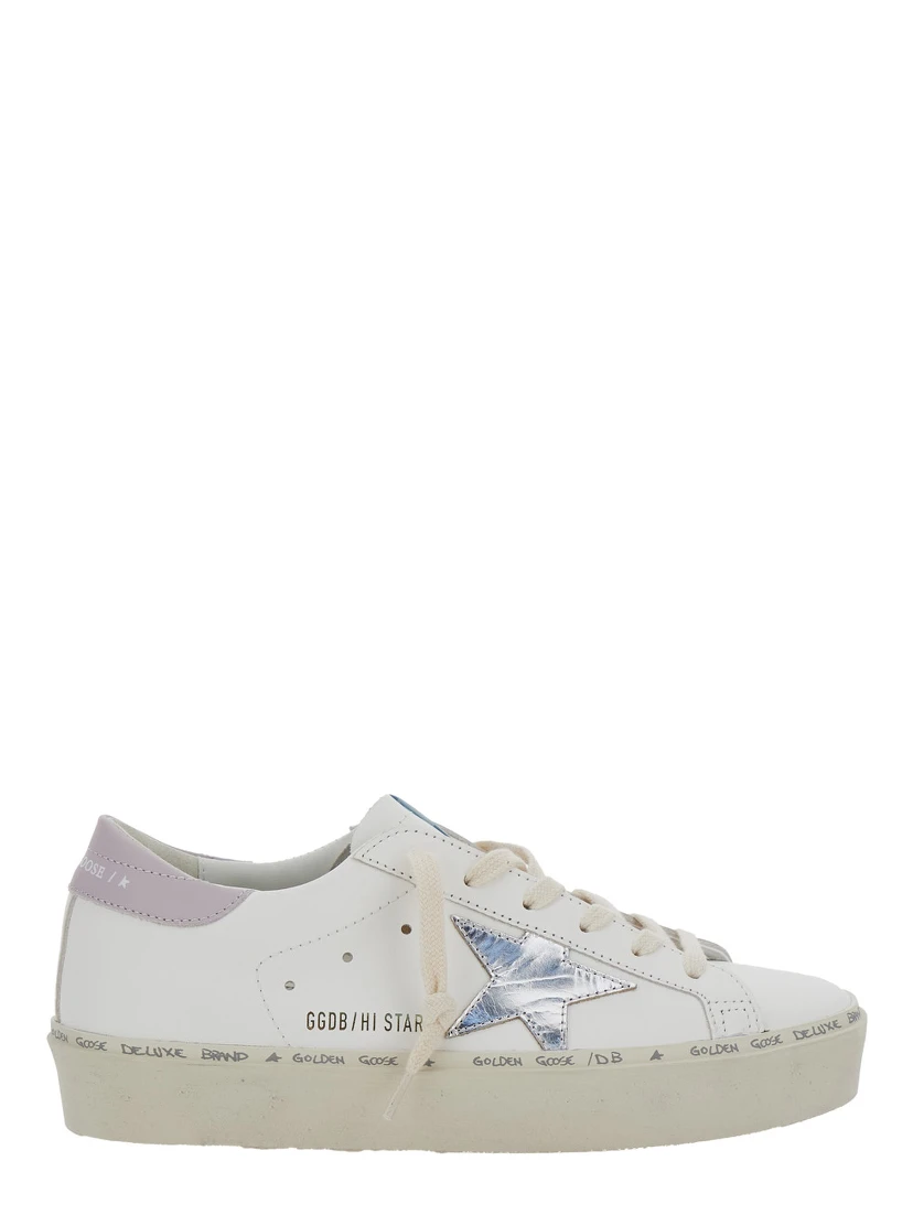 Hi Star White Low Top Sneakers with Laminated Star Patch on the Side in Leather Woman