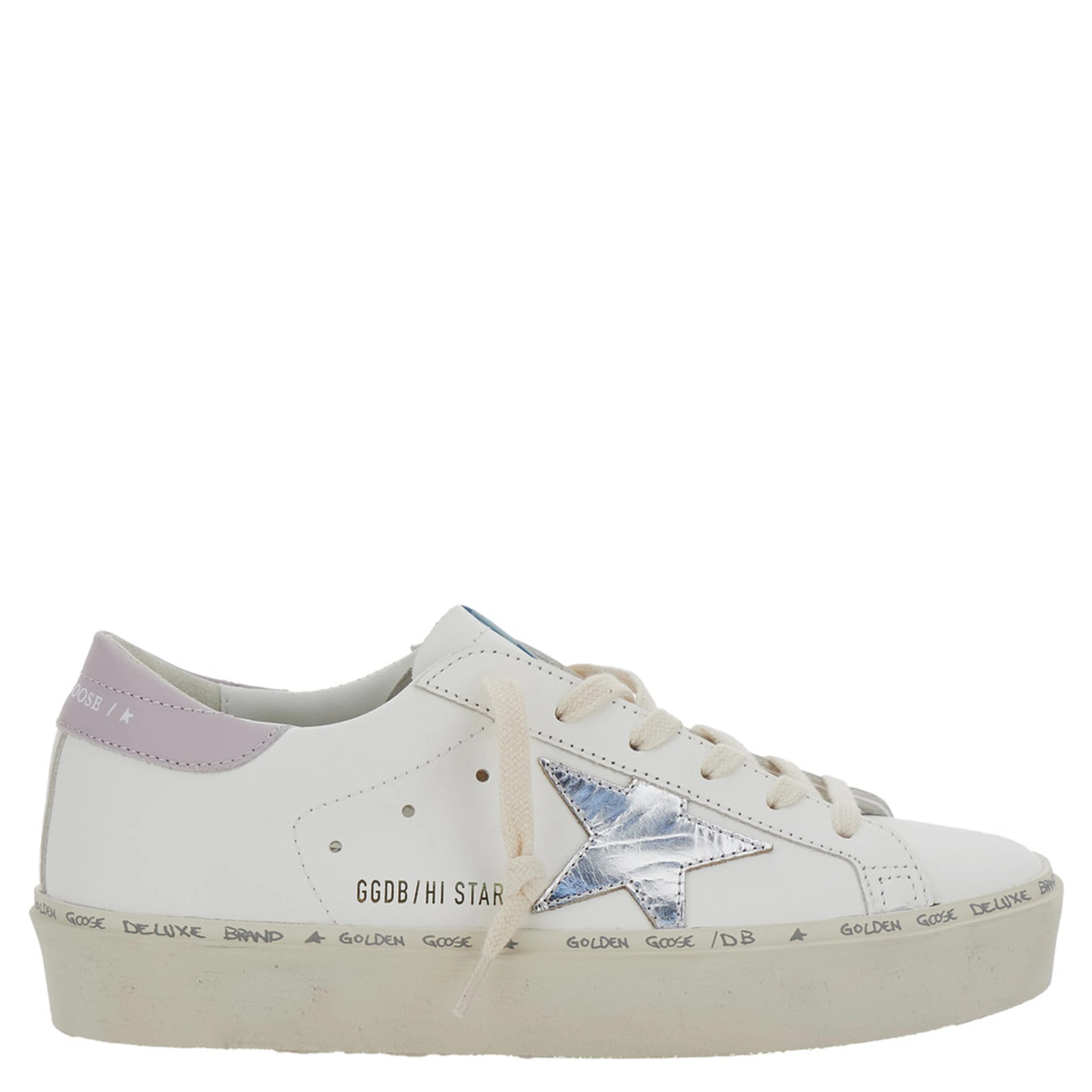 Hi Star White Low Top Sneakers with Laminated Star Patch on the Side in Leather Woman