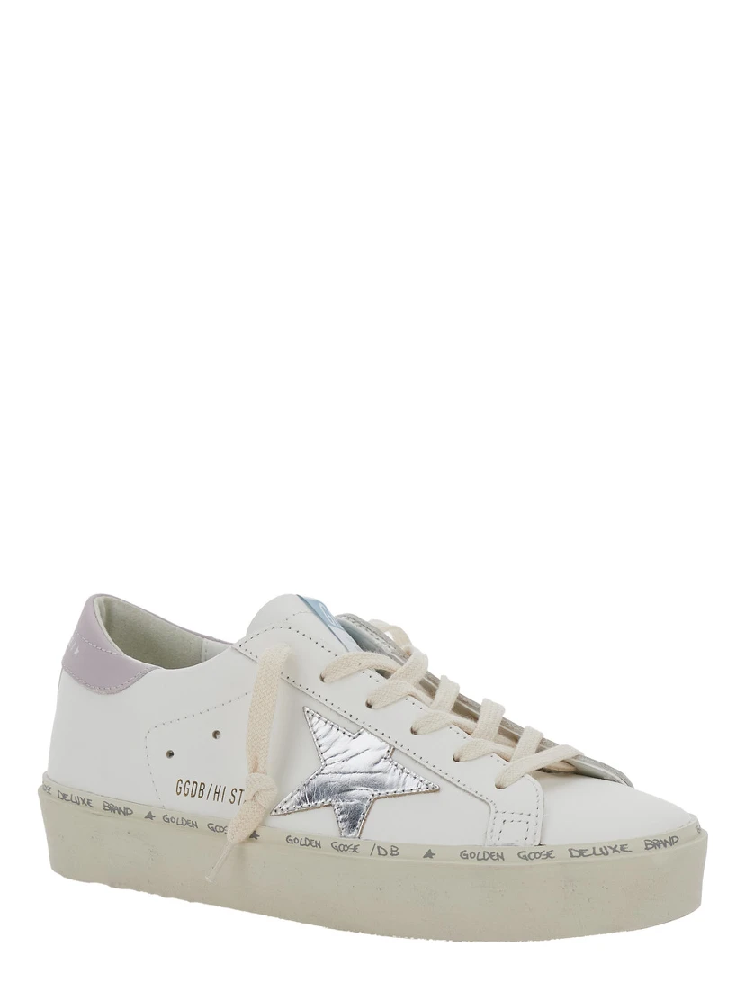 Hi Star White Low Top Sneakers with Laminated Star Patch on the Side in Leather Woman