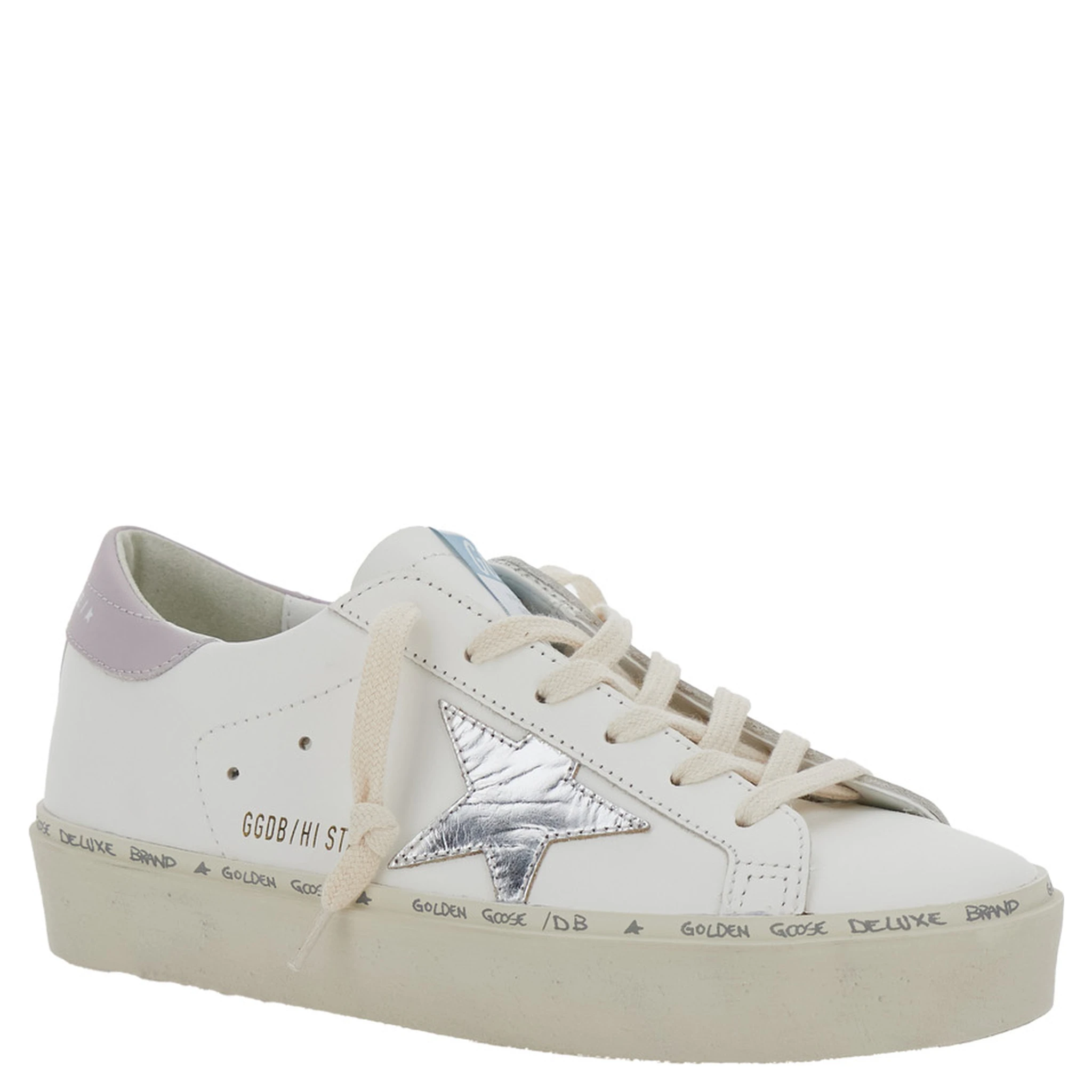Hi Star White Low Top Sneakers with Laminated Star Patch on the Side in Leather Woman