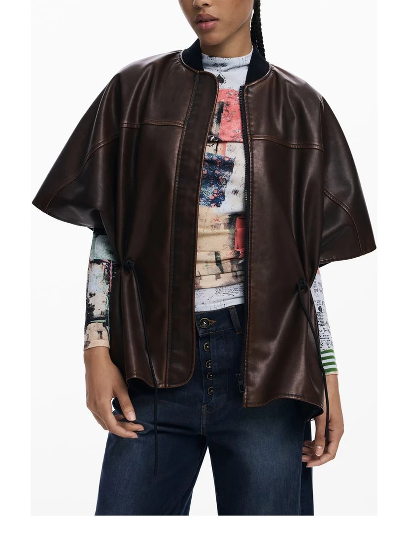 Brown Polyethylene Women Poncho