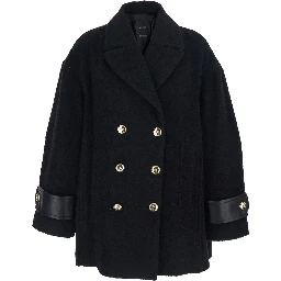 Canederli Black Double-Breasted Coat with Wide Notched Revers in Wool Woman