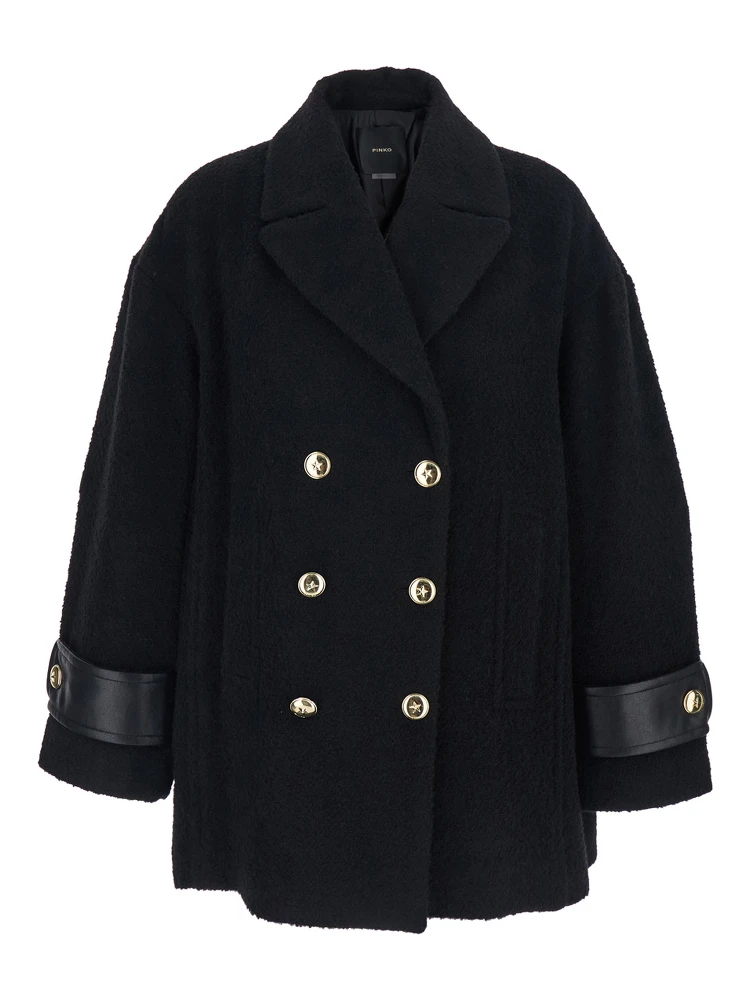 Canederli Black Double-Breasted Coat with Wide Notched Revers in Wool Woman
