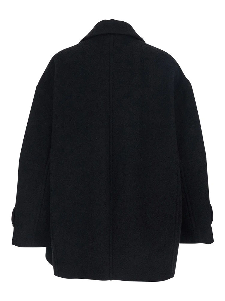 Canederli Black Double-Breasted Coat with Wide Notched Revers in Wool Woman alternative