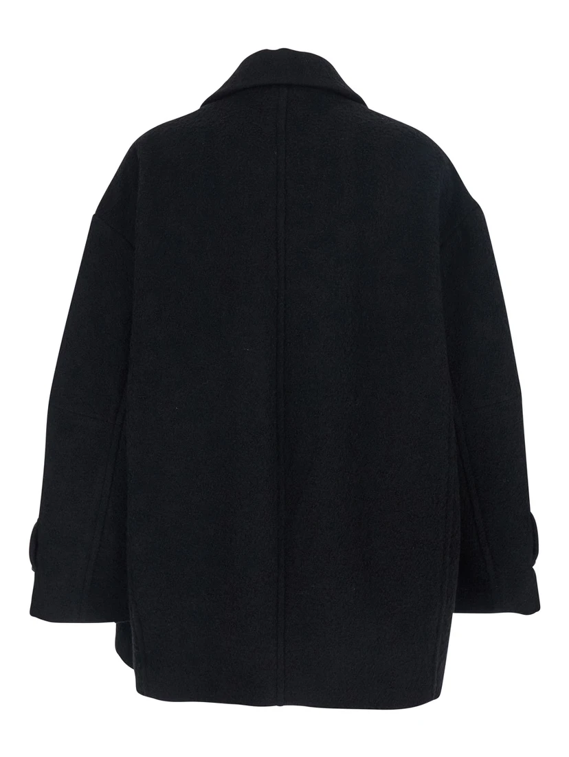 Canederli Black Double-Breasted Coat with Wide Notched Revers in Wool Woman