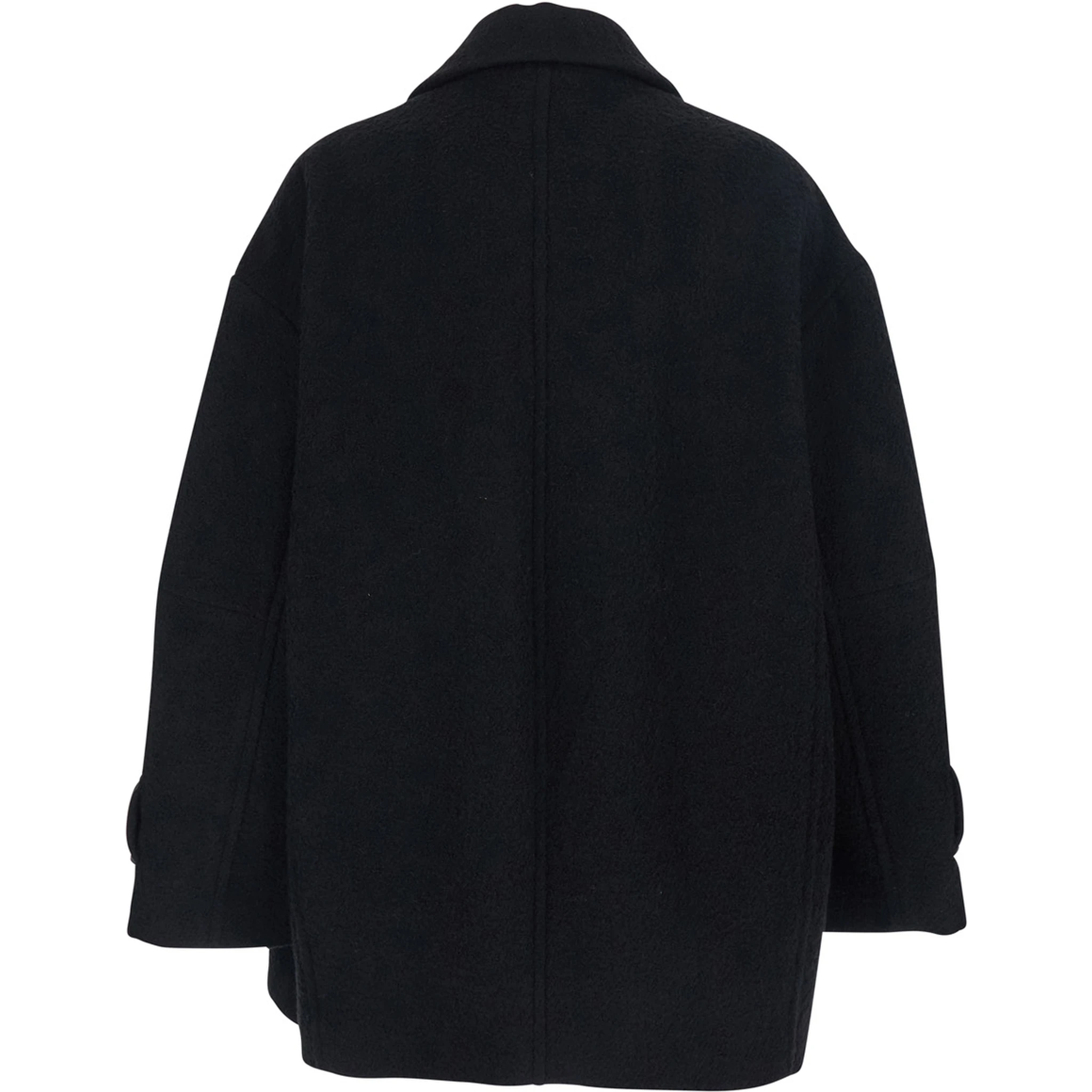 Canederli Black Double-Breasted Coat with Wide Notched Revers in Wool Woman