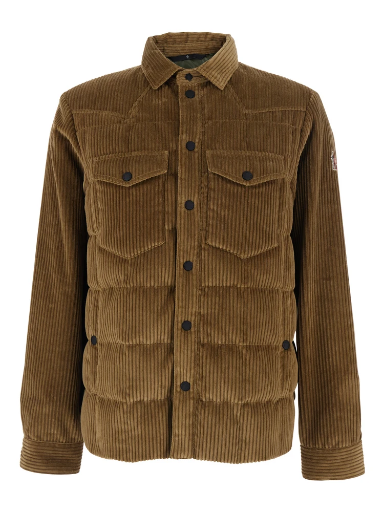 Gelt Beige Jacket with Classic Collar and Logo Patch on the Sleeve in Corduroy Man