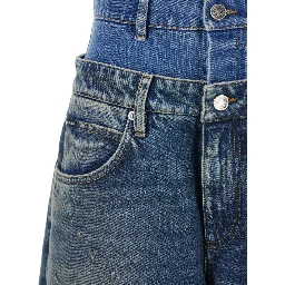 Blue Jeans with Layered Design and Distressed and Ripped Effect in Denim Woman