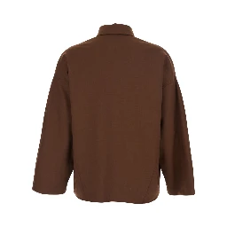 Brown Shirt with Classic Collar and Patch Pockets in Cotton Blend Woman