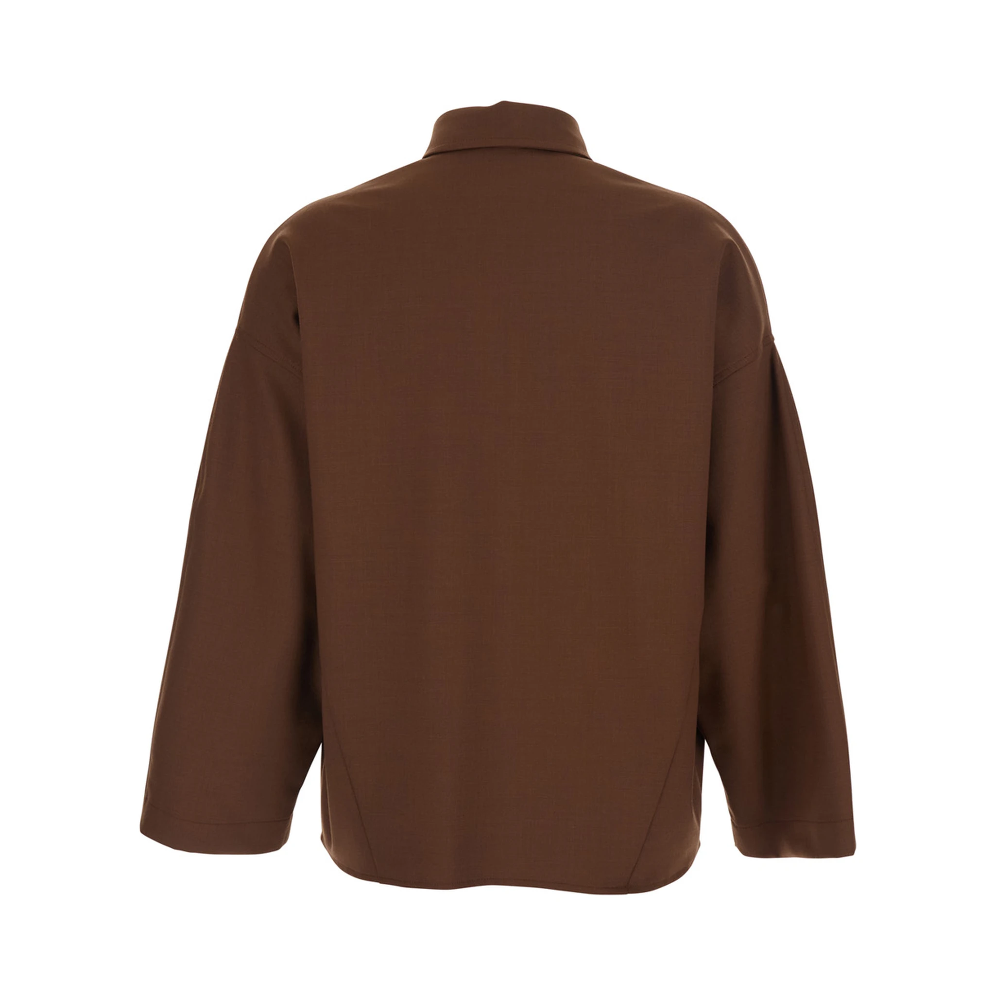 Brown Shirt with Classic Collar and Patch Pockets in Cotton Blend Woman