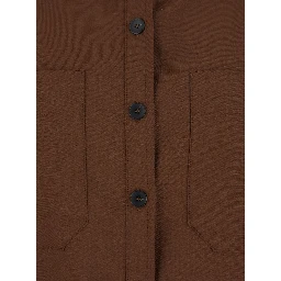 Brown Shirt with Classic Collar and Patch Pockets in Cotton Blend Woman