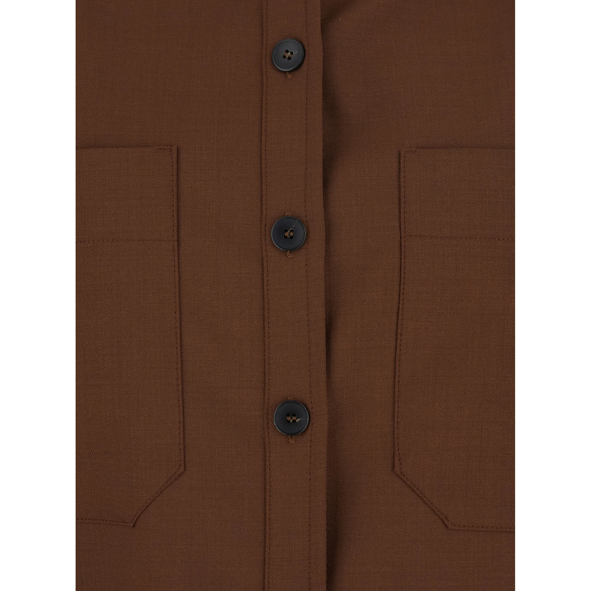 Brown Shirt with Classic Collar and Patch Pockets in Cotton Blend Woman