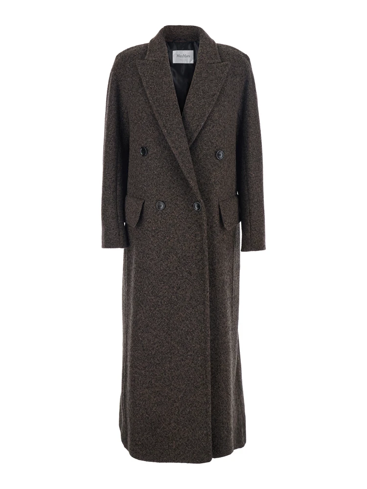 Arco Brown Double-Breasted Coat with Peak Revers and Half Belt in Wool and Cashmere Woman