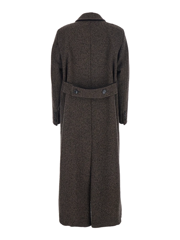 Arco Brown Double-Breasted Coat with Peak Revers and Half Belt in Wool and Cashmere Woman alternative