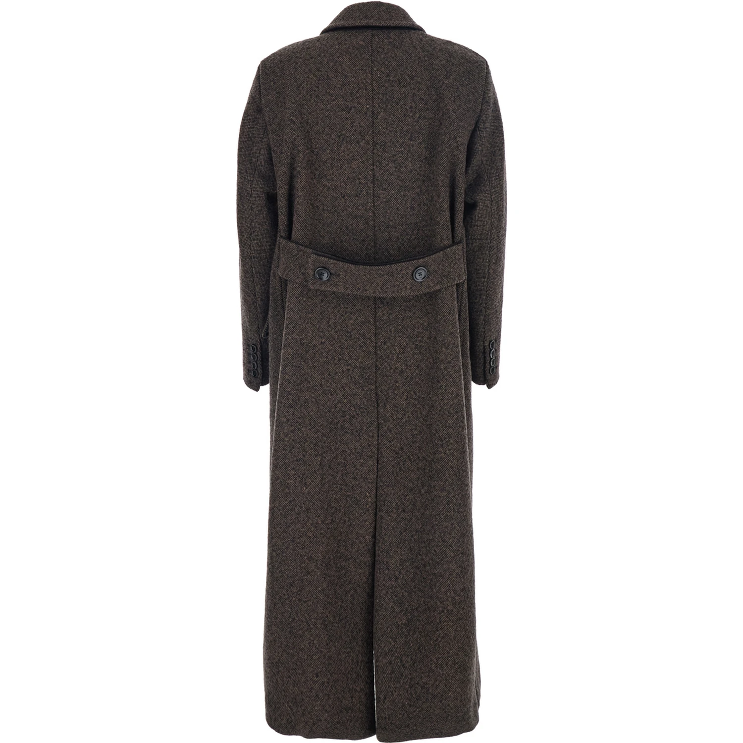 Arco Brown Double-Breasted Coat with Peak Revers and Half Belt in Wool and Cashmere Woman