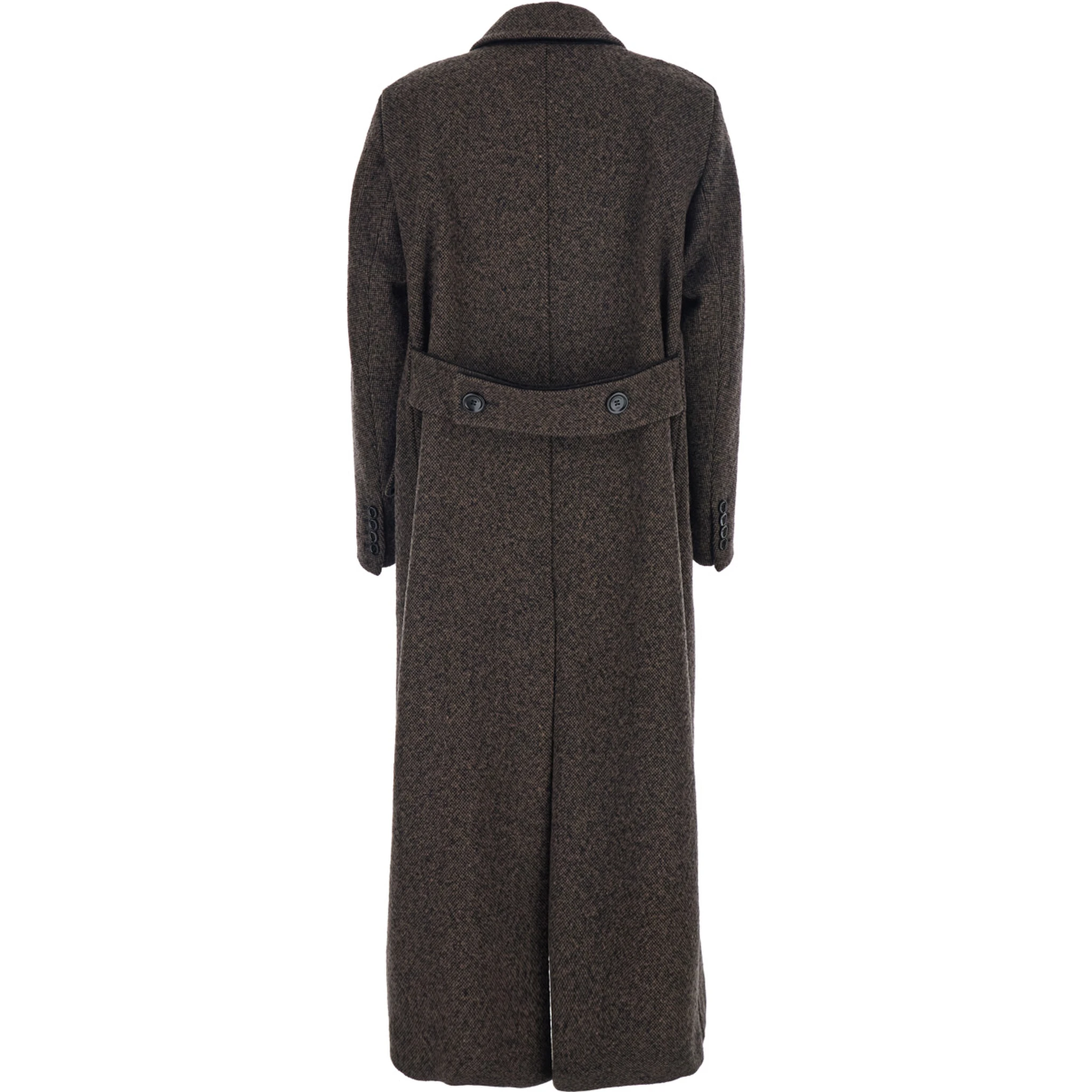 Arco Brown Double-Breasted Coat with Peak Revers and Half Belt in Wool and Cashmere Woman