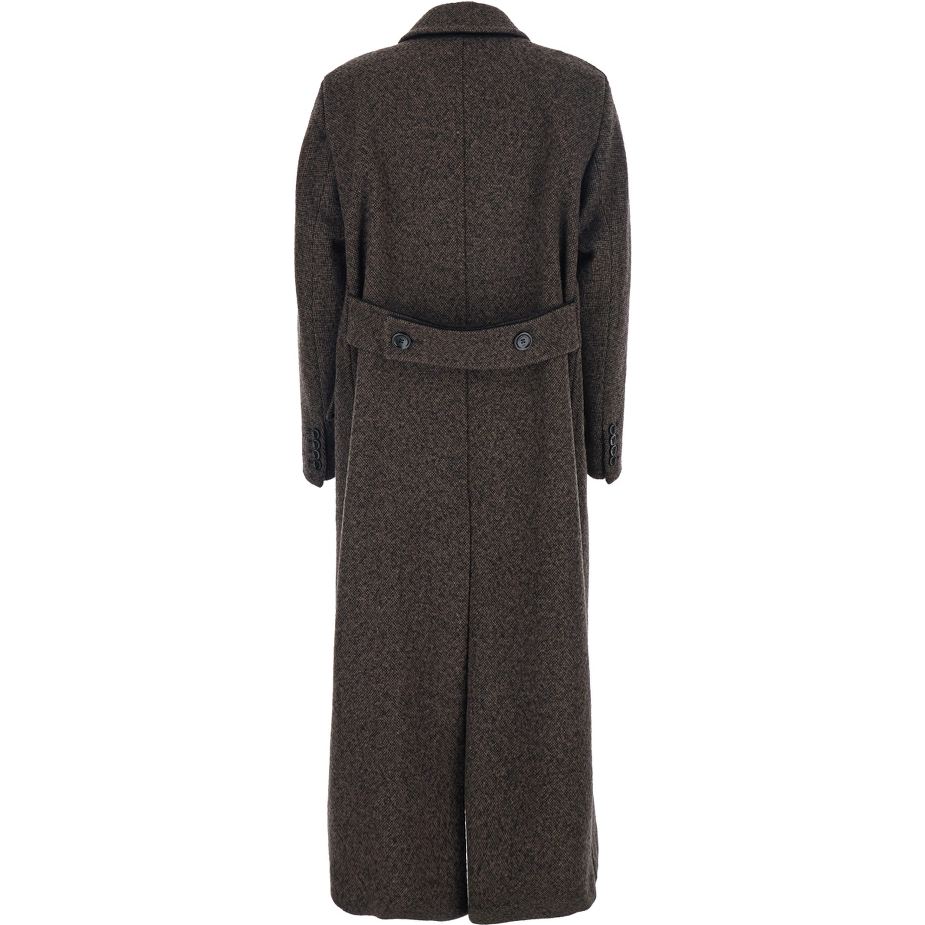 Arco Brown Double-Breasted Coat with Peak Revers and Half Belt in Wool and Cashmere Woman