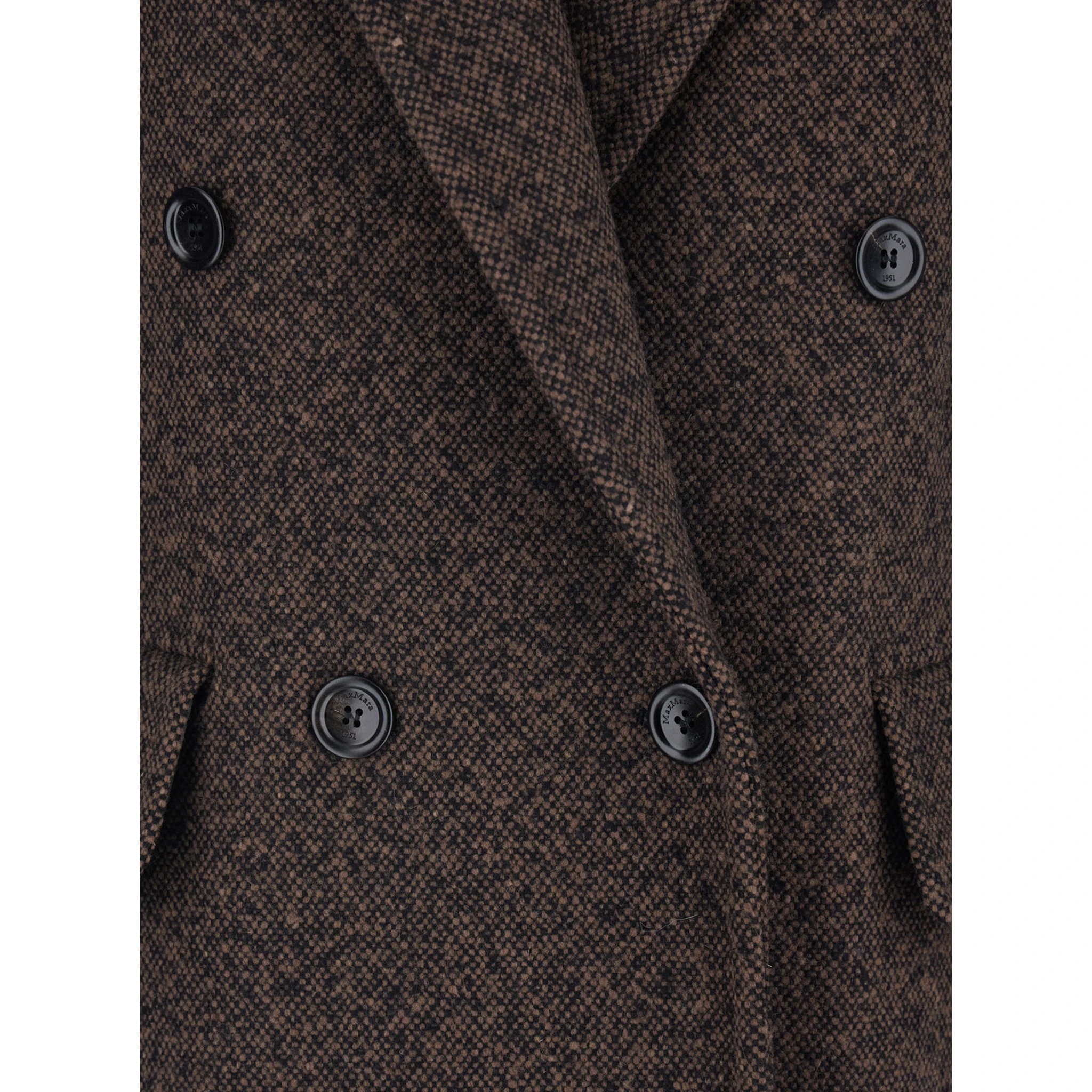 Arco Brown Double-Breasted Coat with Peak Revers and Half Belt in Wool and Cashmere Woman
