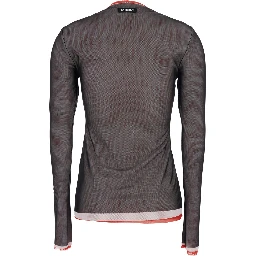 Black Crew Neck Blouse with Side Slit in Tech Fabric Woman