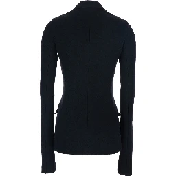 Black Double-breasted Blazer with Peak Revers in Wool Woman