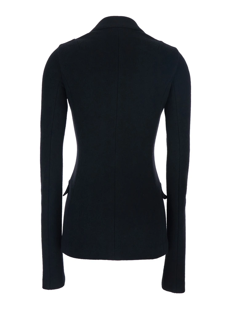 Black Double-breasted Blazer with Peak Revers in Wool Woman alternative